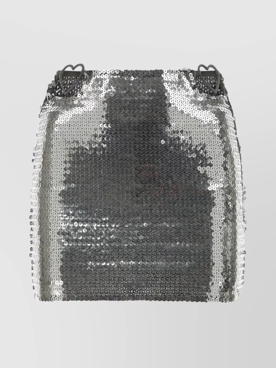 Shop Nensi Dojaka Shimmering Mini Skirt With Metallic Heart Accents In Black