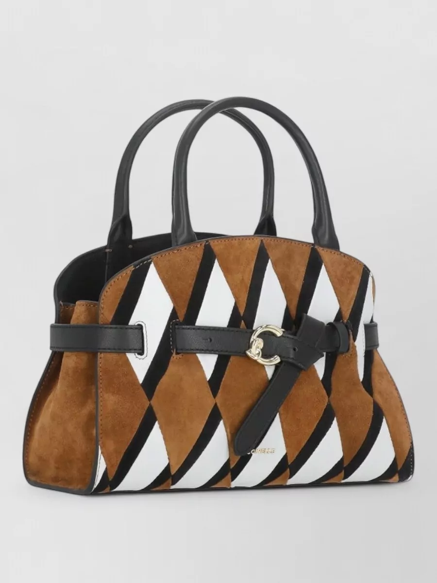 Coccinelle Suede Shoulder Bag Geometric Pattern Hardware