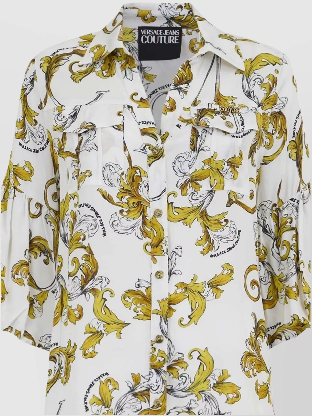 Versace Jeans Couture Floral Print Half Sleeve Collared Top