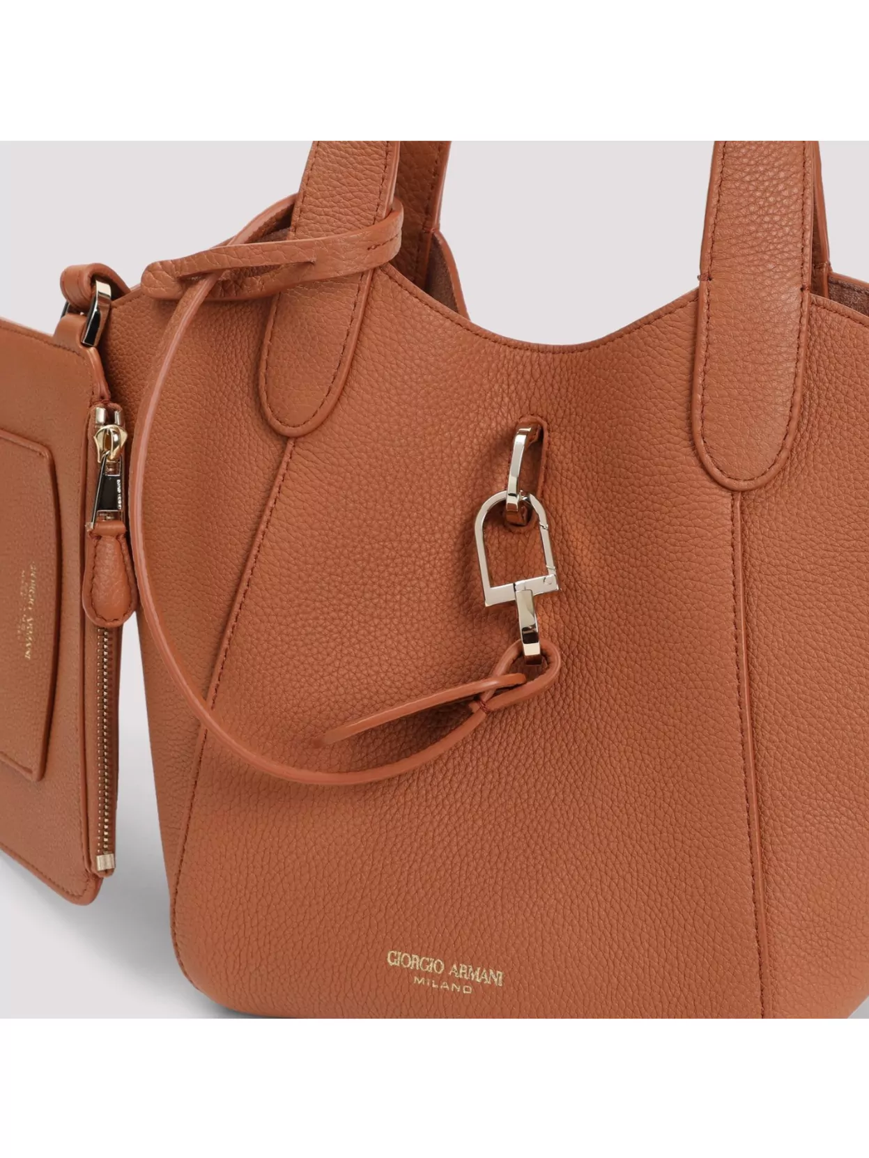 Giorgio Armani Logo Stamp Leather Top Handle Bag