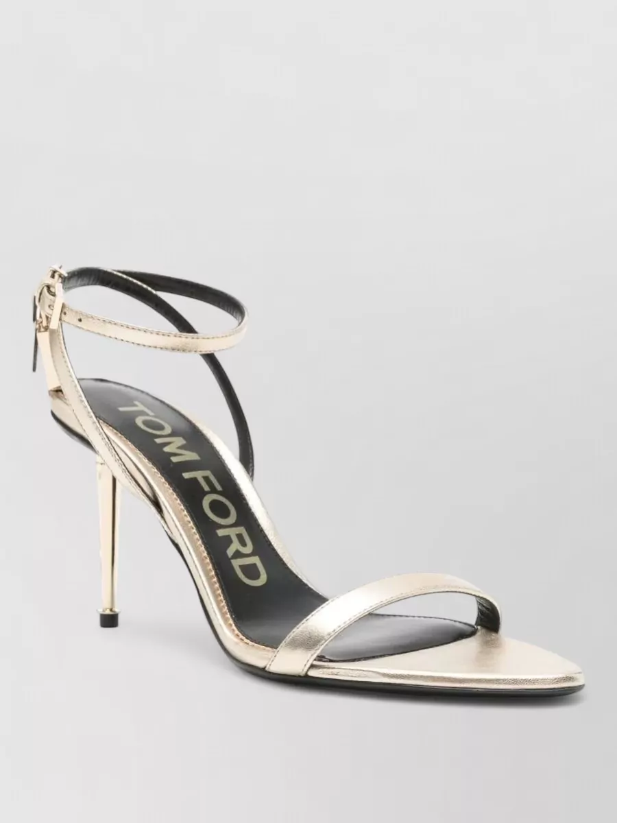 Tom Ford Ankle Strap Padlock Mid Heel Sandals In Metallic