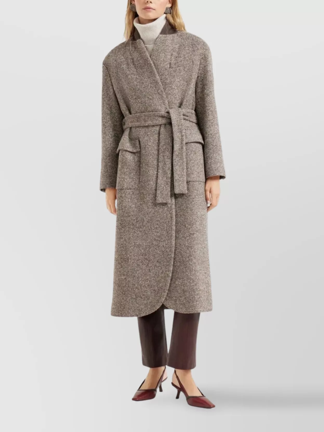 Brunello Cucinelli Coat Wrap Belted Notched Lapel In Brown