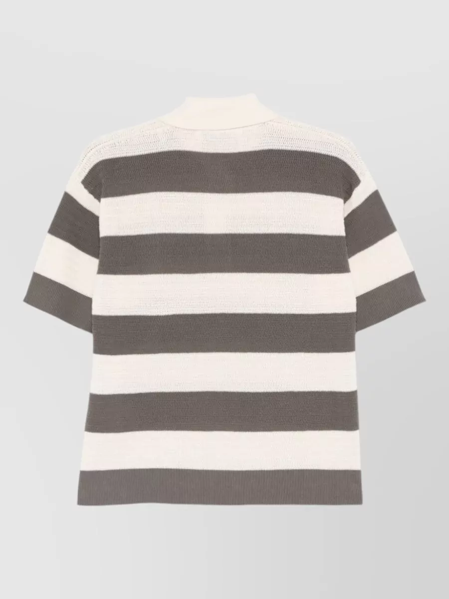 Ami Paris Striped Cotton Short-Sleeve Polo Shirt