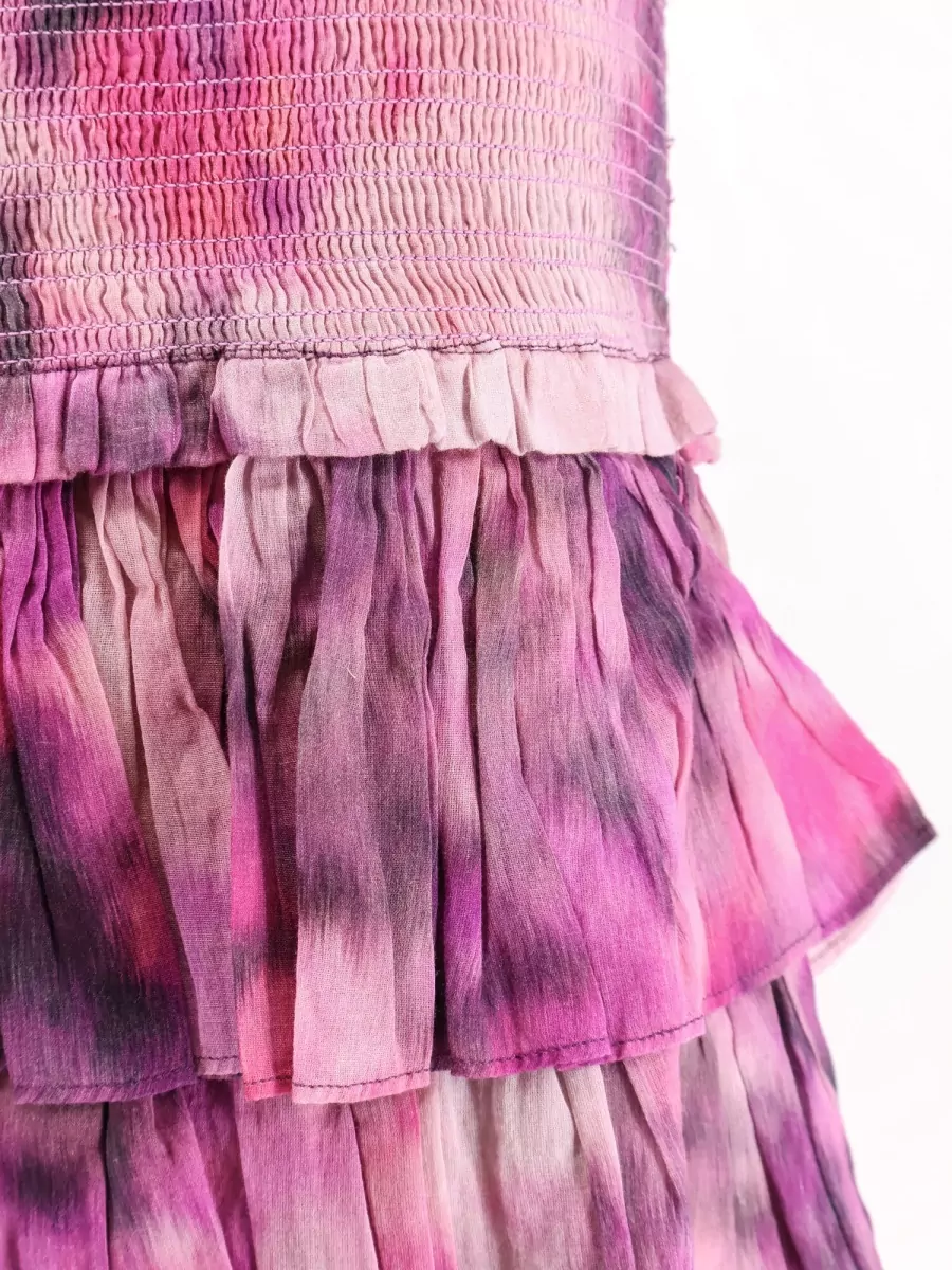 Isabel Marant Etoile Tie Dye Tiered Mini Skirt Smocked Hem
