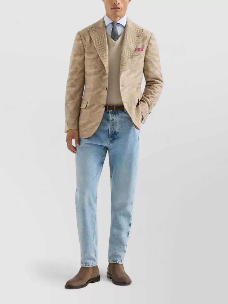 Brunello Cucinelli Cashmere Blend Checked Single Breasted Blazer