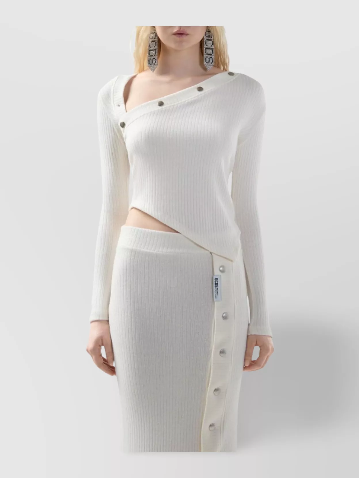 Gcds Asymmetrical Long Sleeve Ribbed Top