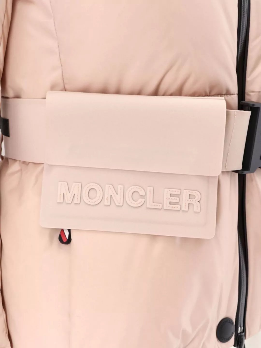 Moncler Nylon Down Jacket Adjustable Waistband Buckle In Pink