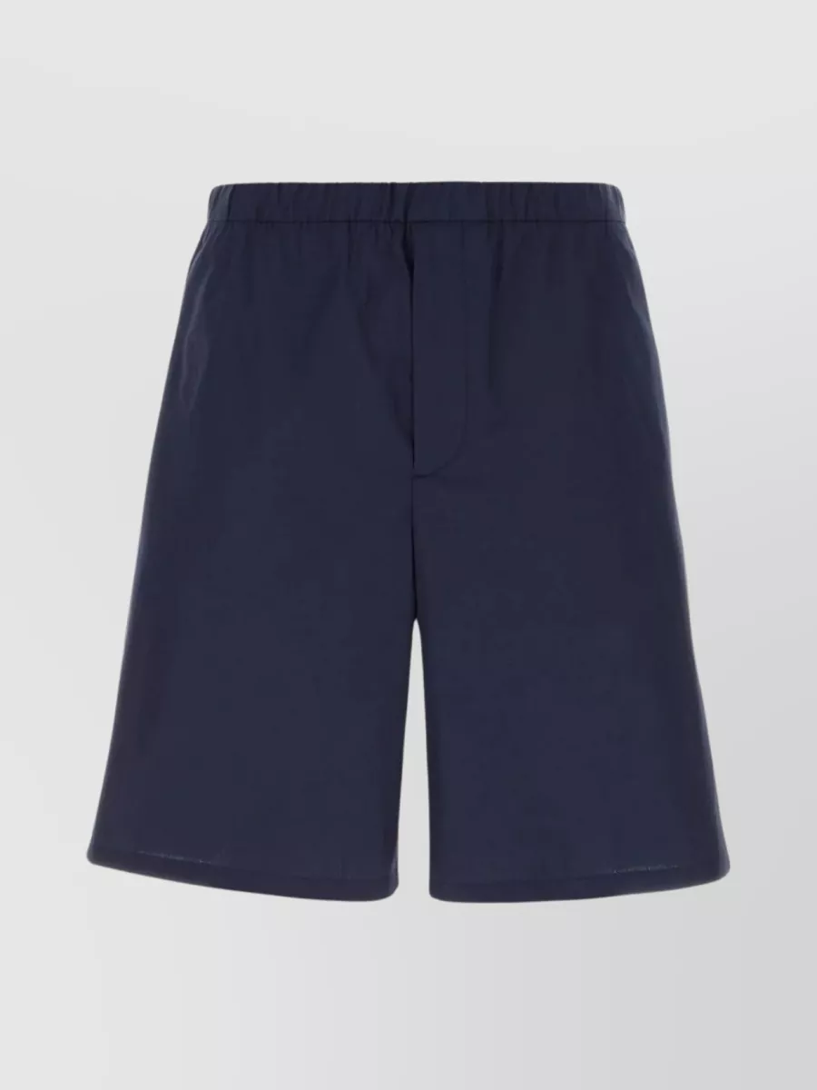 Shop Prada Cotton Bermuda Shorts With Knee-length And Wide-leg Design In Blue