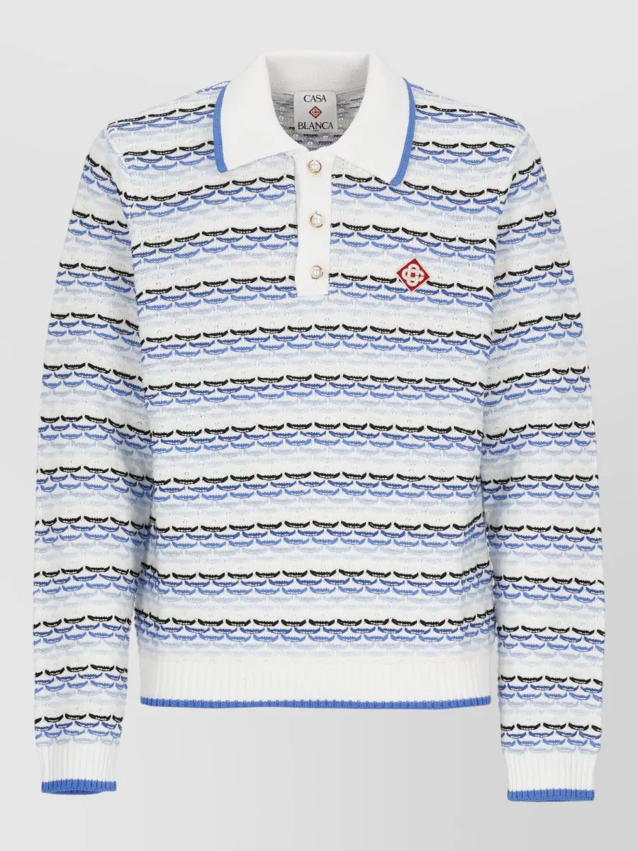 Casablanca striped logo-embroidered cotton knit long-sleeve polo shirt