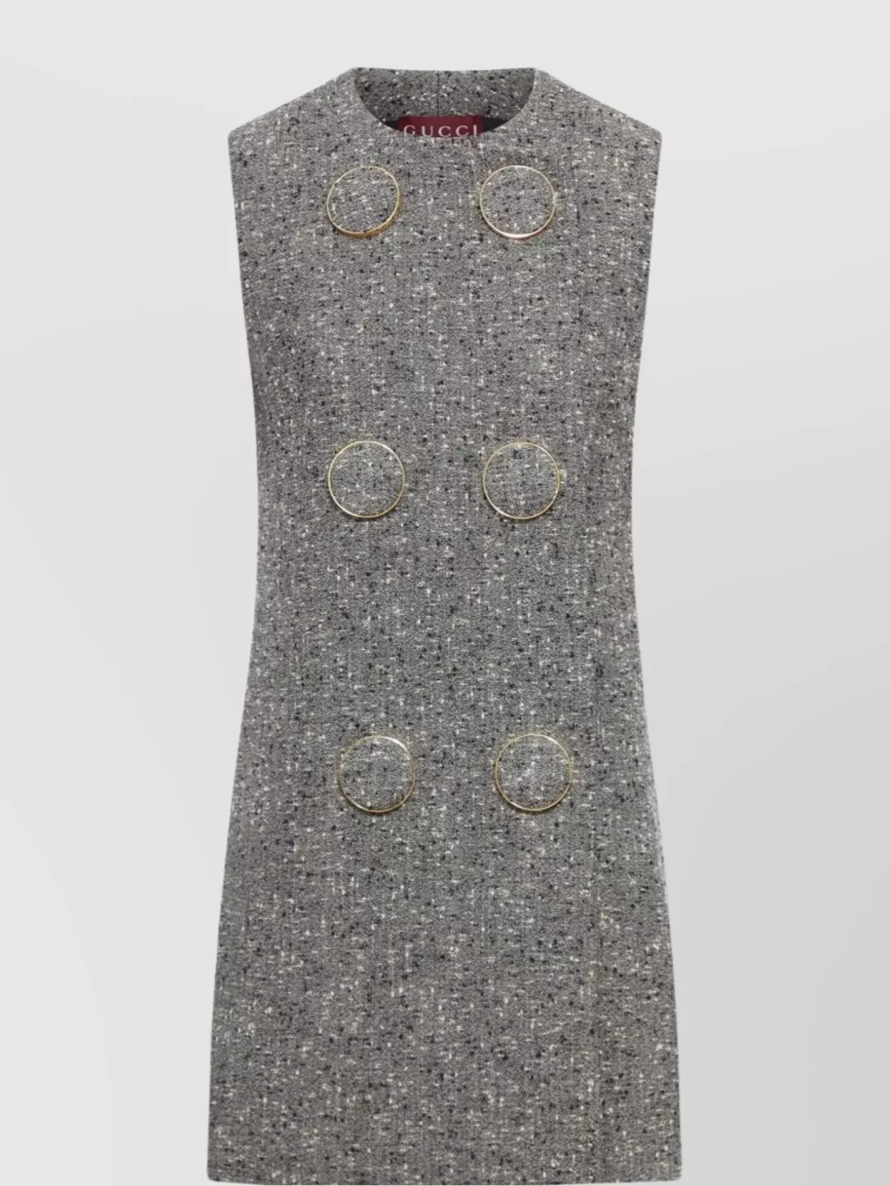 Gucci Textured Fabric Sleeveless Mini Dress With Buttons In Gray