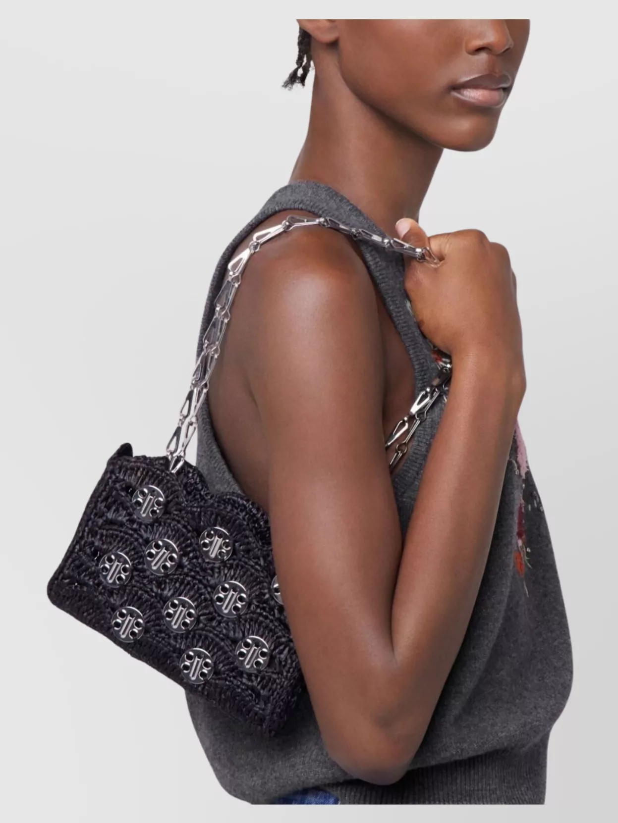 Paco Rabanne Raffia Woven Crochet Shoulder Bag Disc