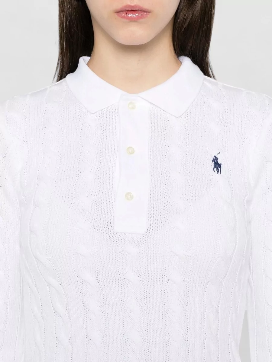 Ralph Lauren Cable Knit Long Sleeve Polo Top