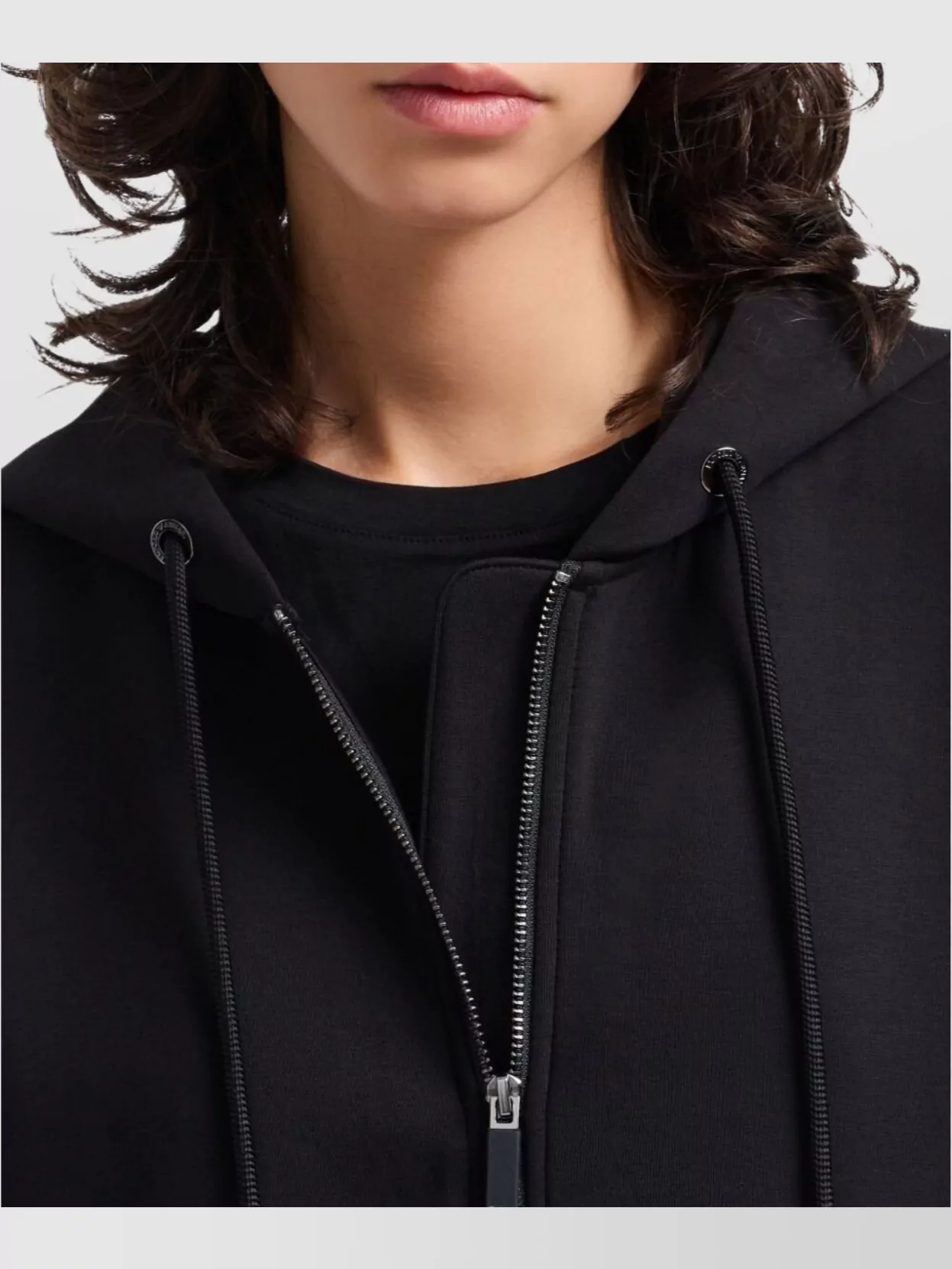 Emporio Armani Long Sleeve Hooded Drop Shoulder Two-way Zip Jacket In Black