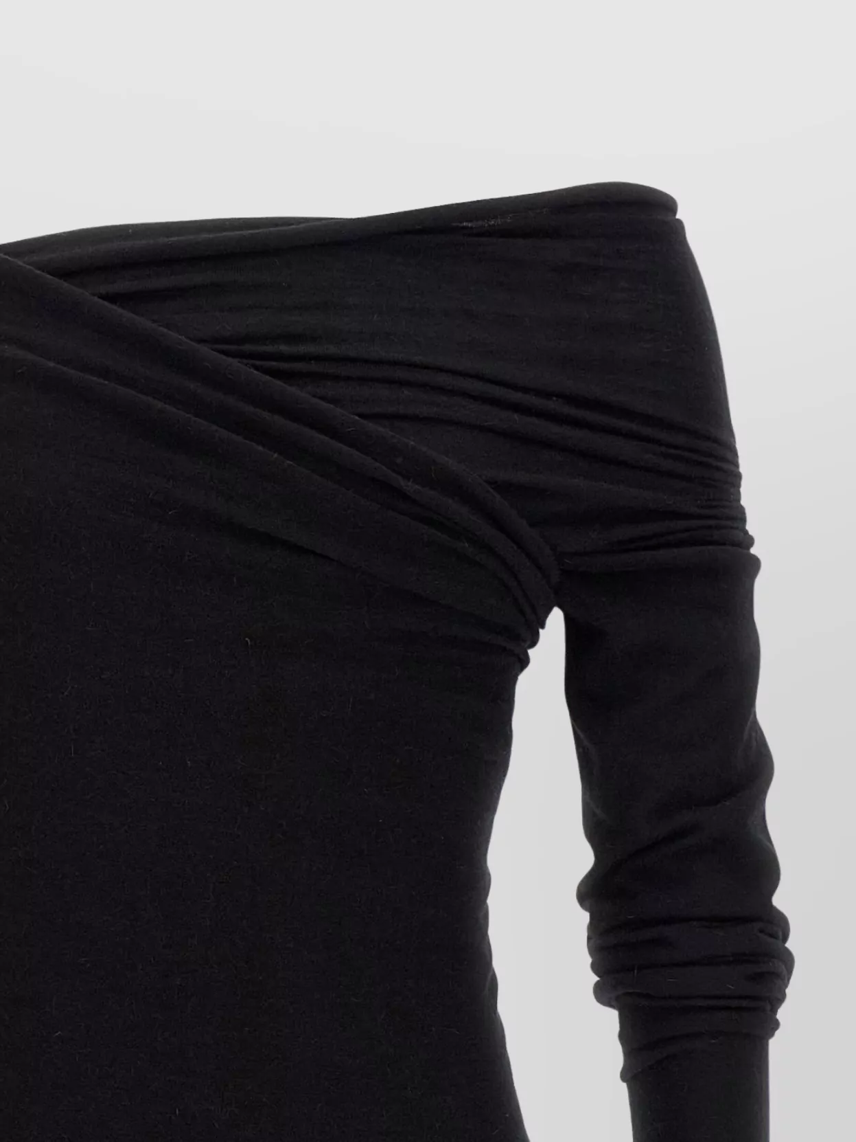 Rick Owens Hollywood Banana Off-Shoulder Ruched T-Shirt