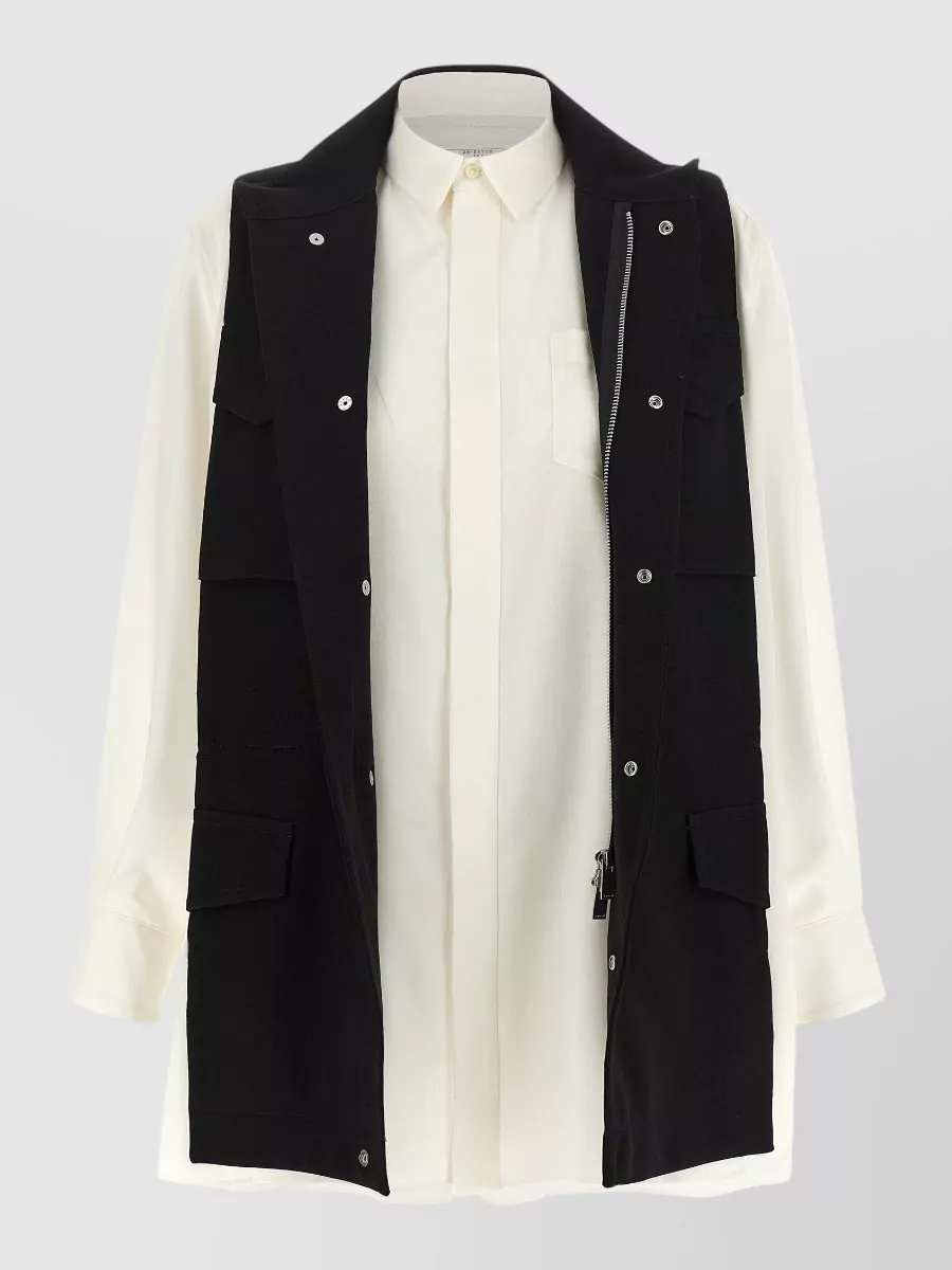 Sacai hybrid asymmetric fitted jacket