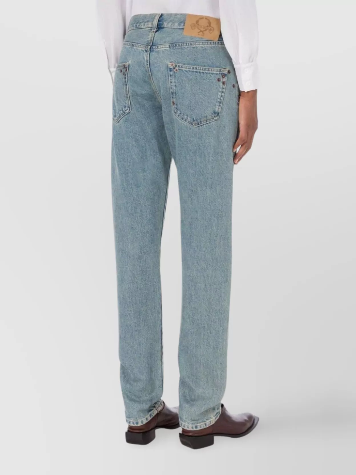 Moschino High-Waisted Straight-Leg Jeans Rivet Detailing
