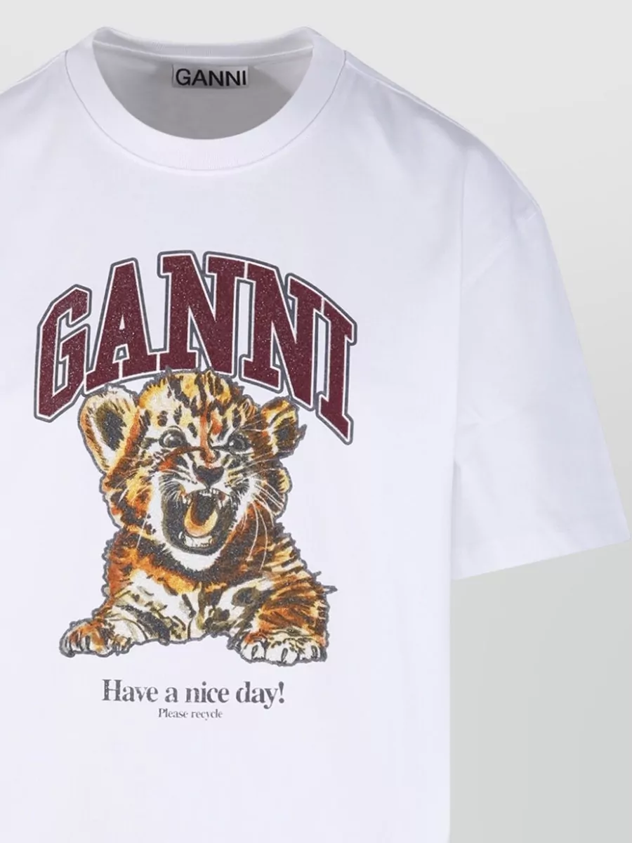 Ganni Jersey T Shirt Baby Tiger Print