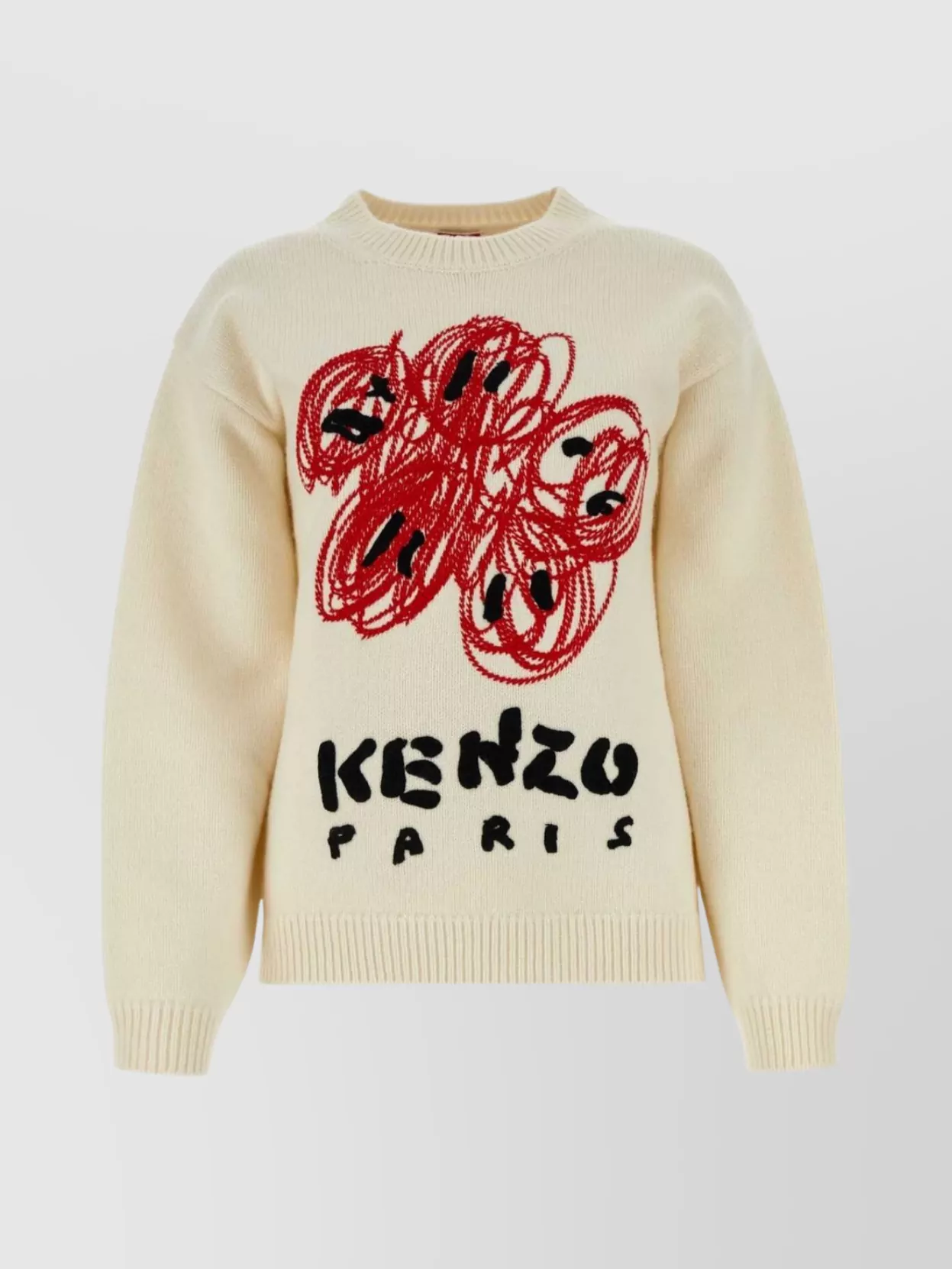 Kenzo Drawn Logo Wool Sweater In Ivory