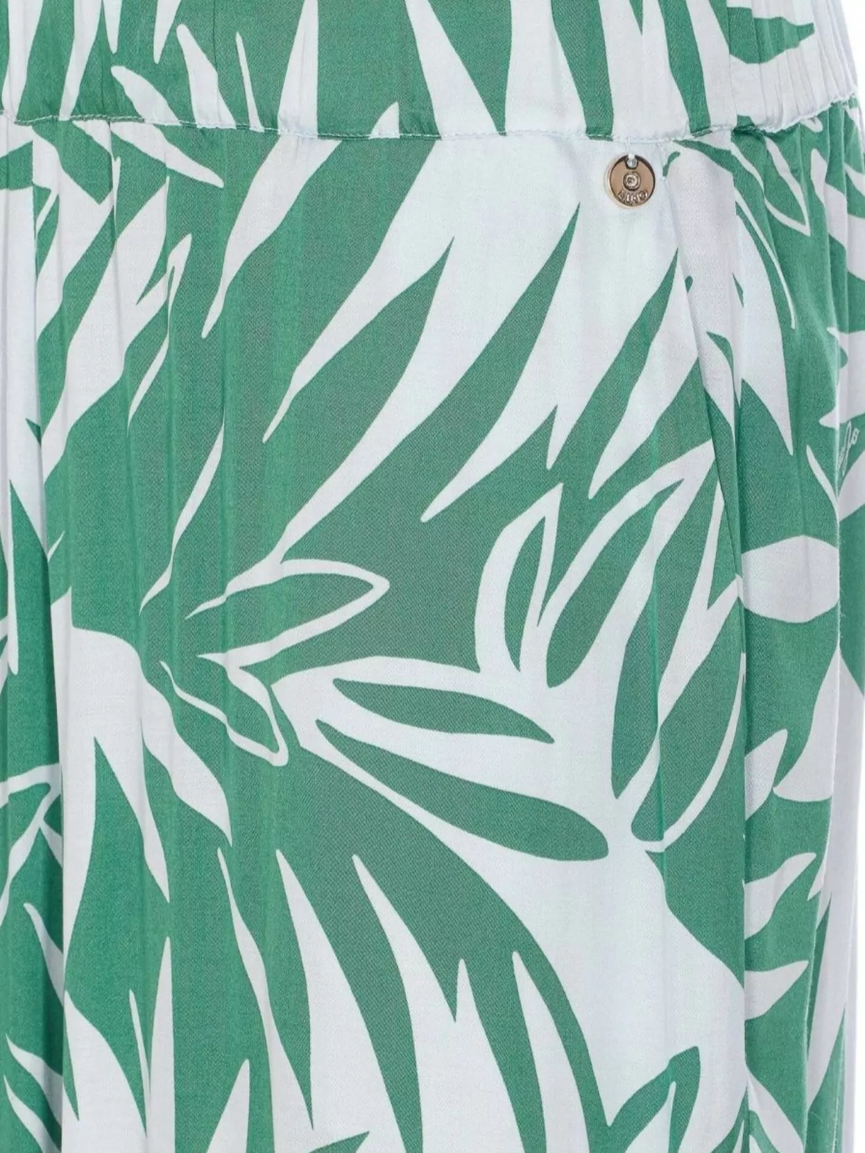 Shop Liu •jo Flared Tropical Print Trousers With Elastic Waistband