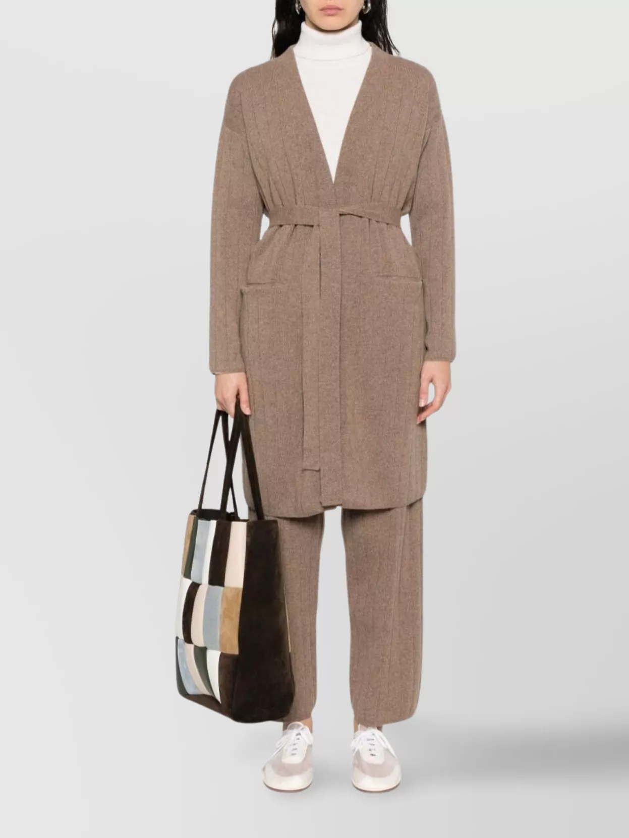 Max Mara Cashmere Cardigan With Belted Waist And Pockets In Brown
