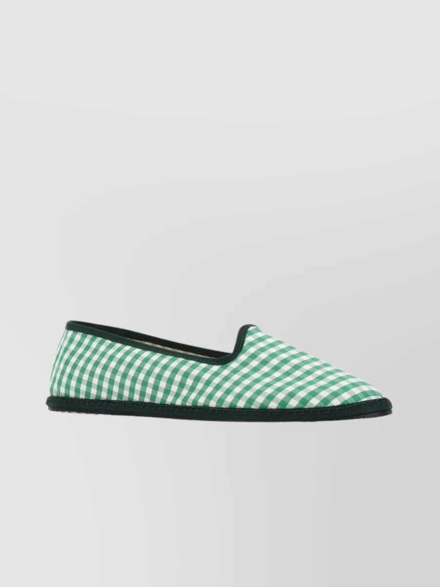 Shop Vibi Venezia Contrast Trim Canvas Checkered Loafers In Green