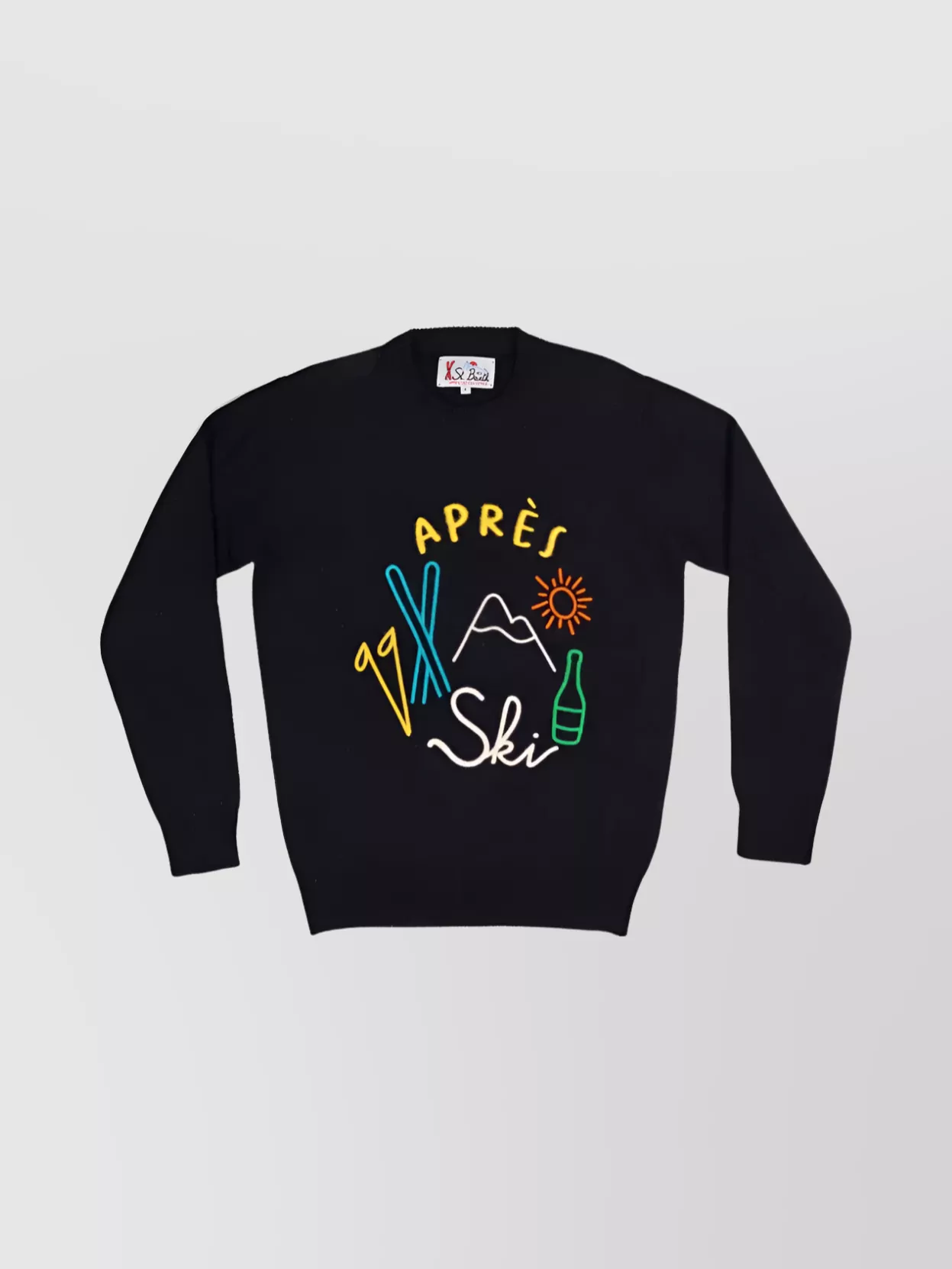 Mc2 Saint Barth Crew Neck Graphic Design Sweaters In Black