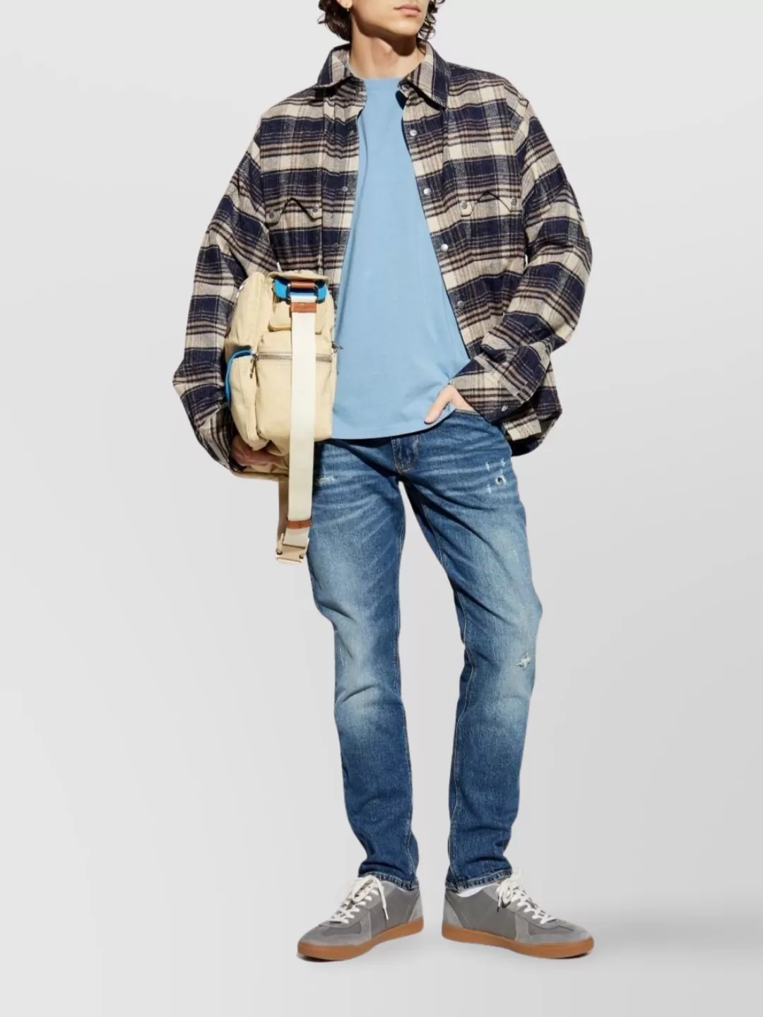 Emporio Armani Distressed Cotton Denim Jeans With Belt Loops