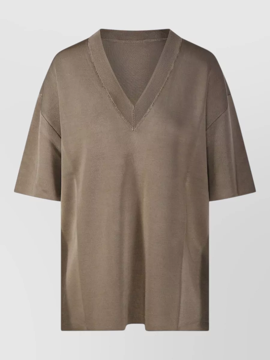 Ami Alexandre Mattiussi Loose Fit V Neck Short Sleeve Sweater In Neutral