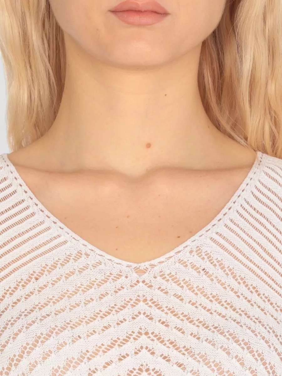 D.exterior Perforated Lace Knit V-Neck Long-Sleeve Sweater
