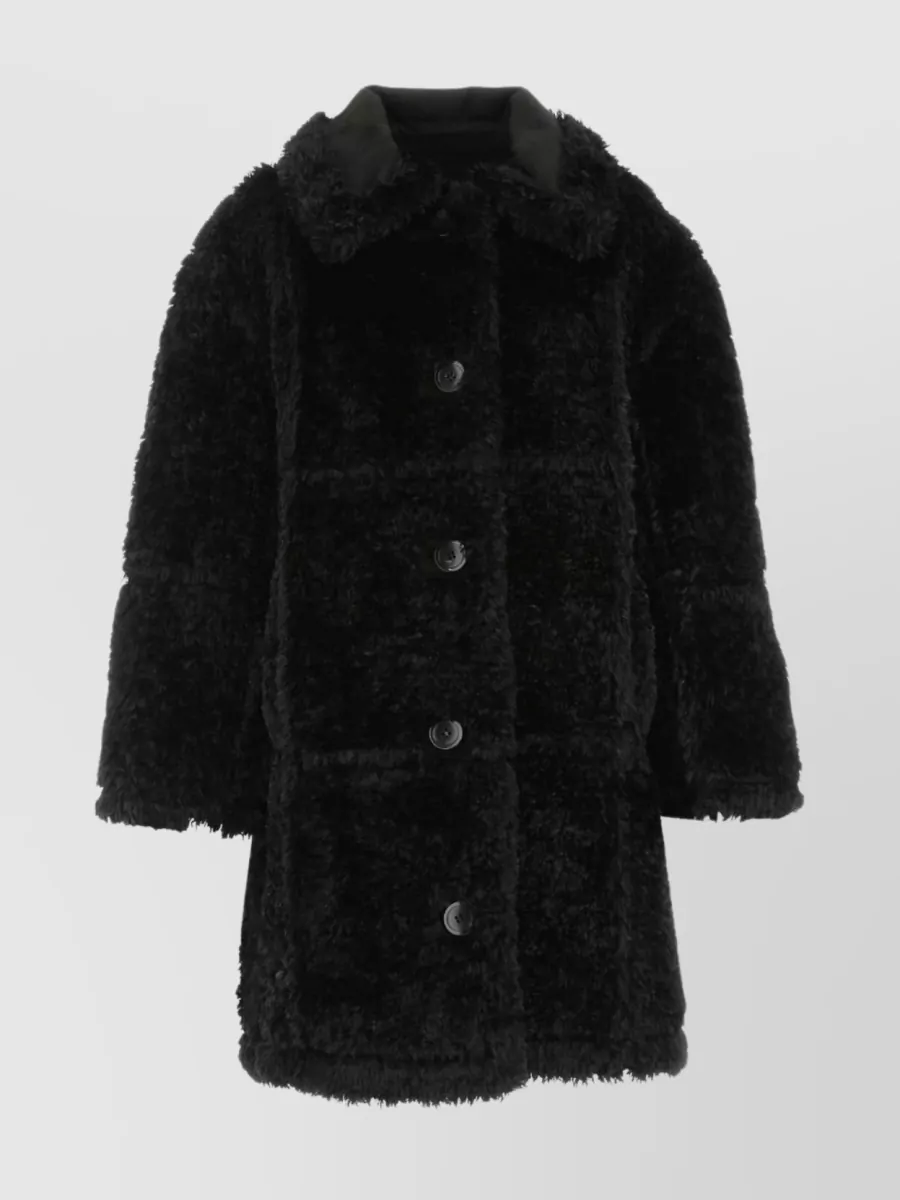Shop Stand Studio Faux Fur Long Sleeve Coat In Black