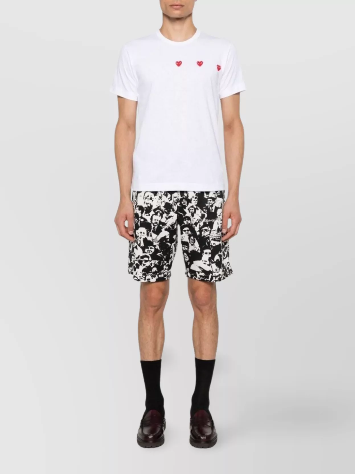 Comme Des Garçons Embroidered Hearts Cotton T-Shirt