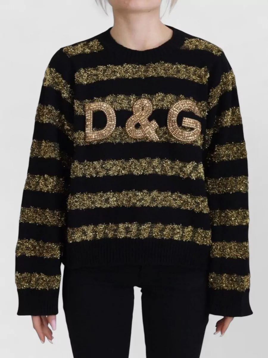 Dolce&Gabbana Cashmere logo-embellished striped sweater