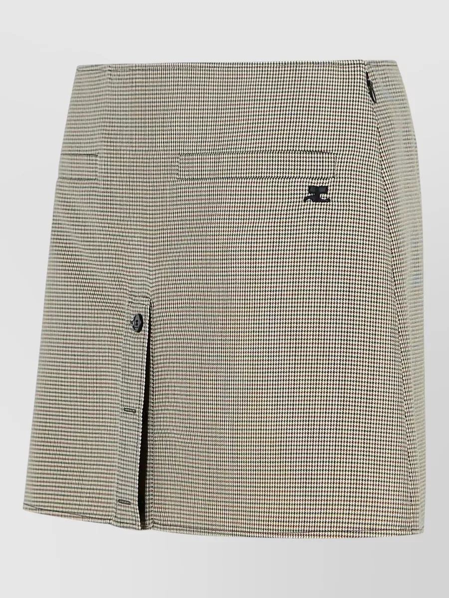 Courrèges Wool Blend Miniskirt Houndstooth Back Pockets In Gray