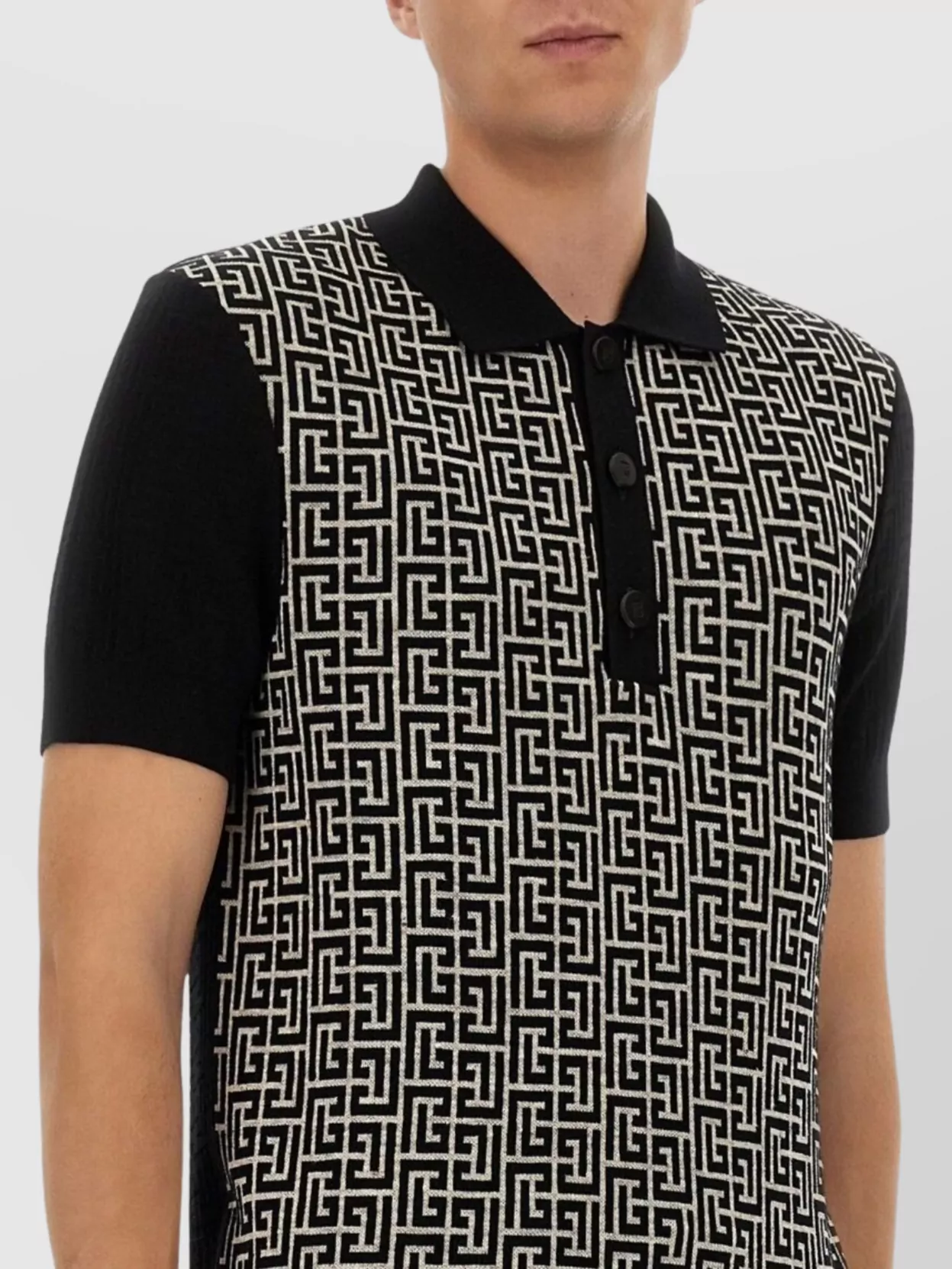 Balmain Monogram Pattern Polo With Classic Collar In Black