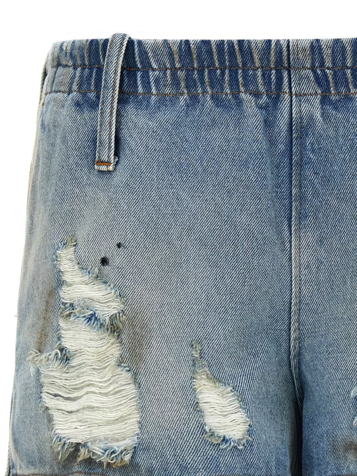 Mm6 Maison Margiela Mm6 By Maison Margiela Used-effect Cotton Denim Shorts With Elastic Waistband In Blue