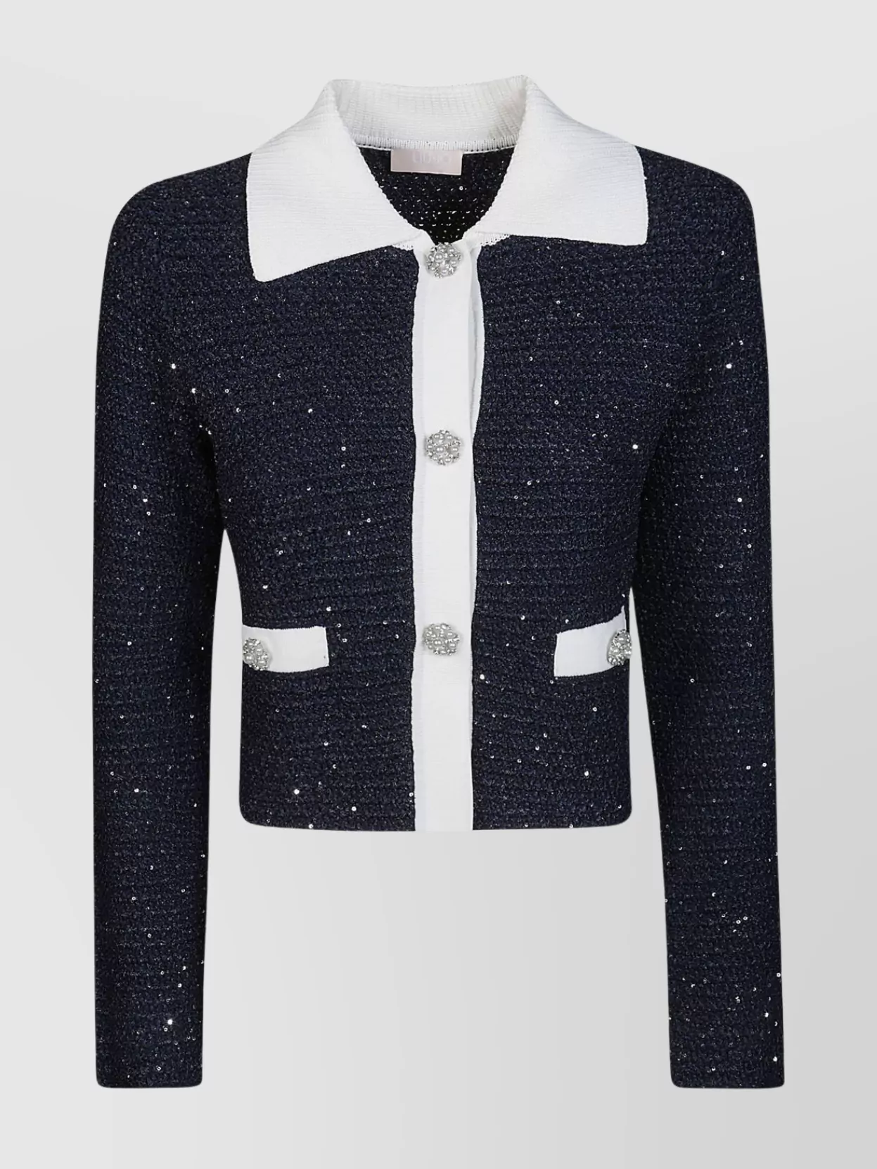 Shop Liu •jo Contrast Collar Cropped Knit Jacket