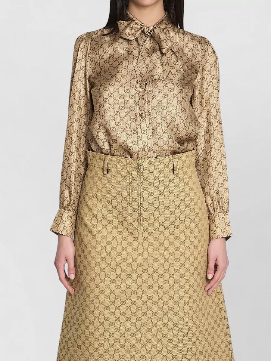 Gucci Silk Printed Bow-Tie Long-Sleeve Blouse
