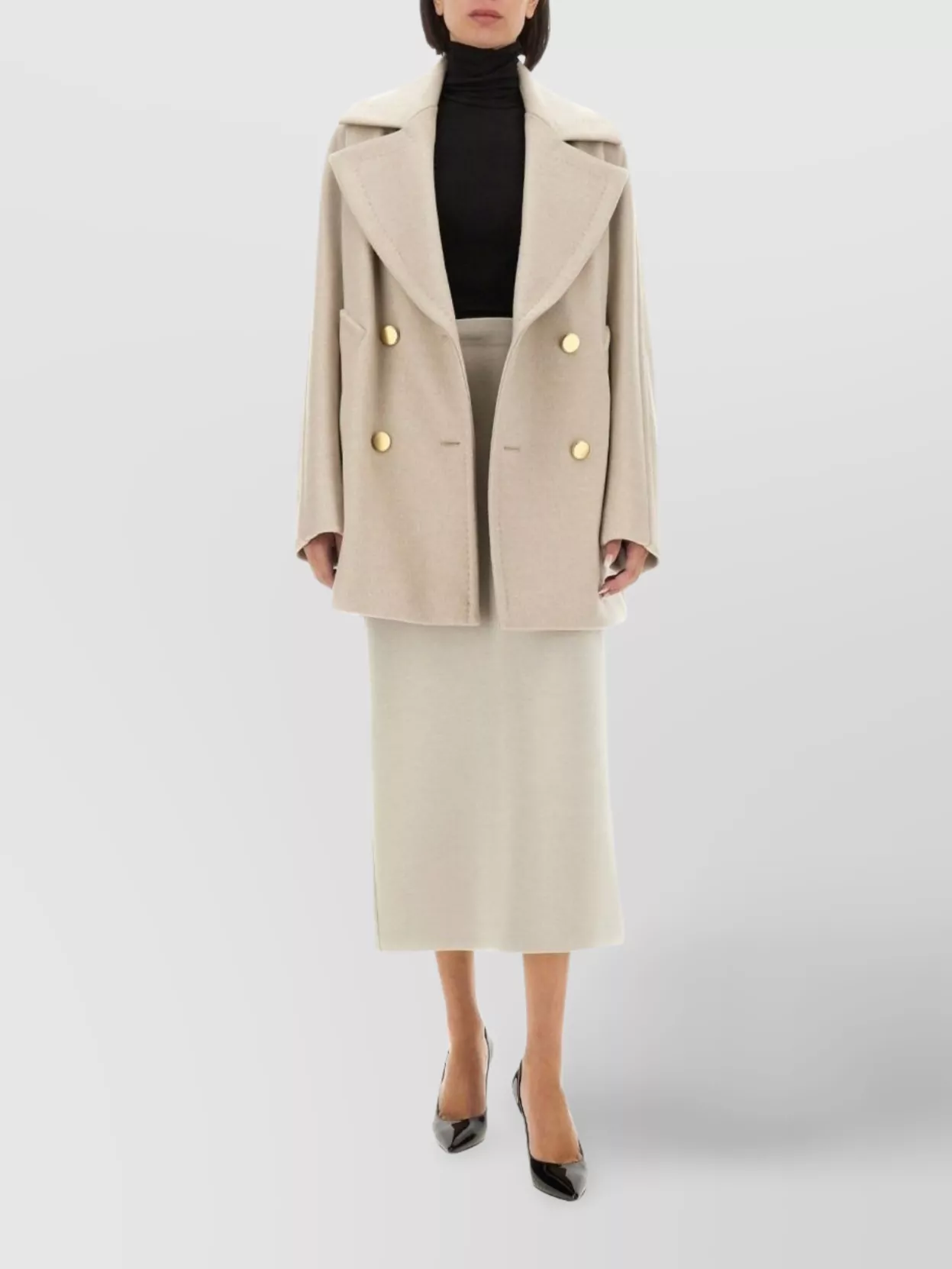 Max Mara Double-breasted Coat Gold-tone Buttons In Neutral