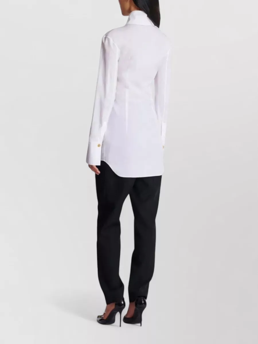 Balmain Cotton Poplin Shirt Long Fitted Cut