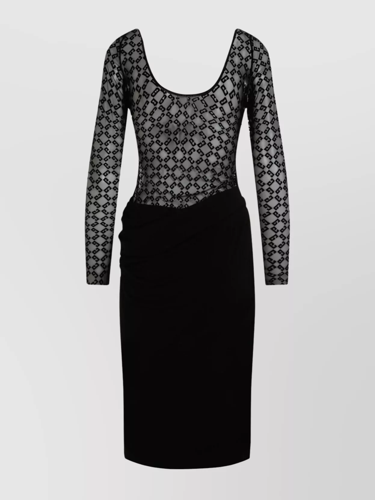 Givenchy Draped Waist Midi Dress With Sheer Overlay In Black