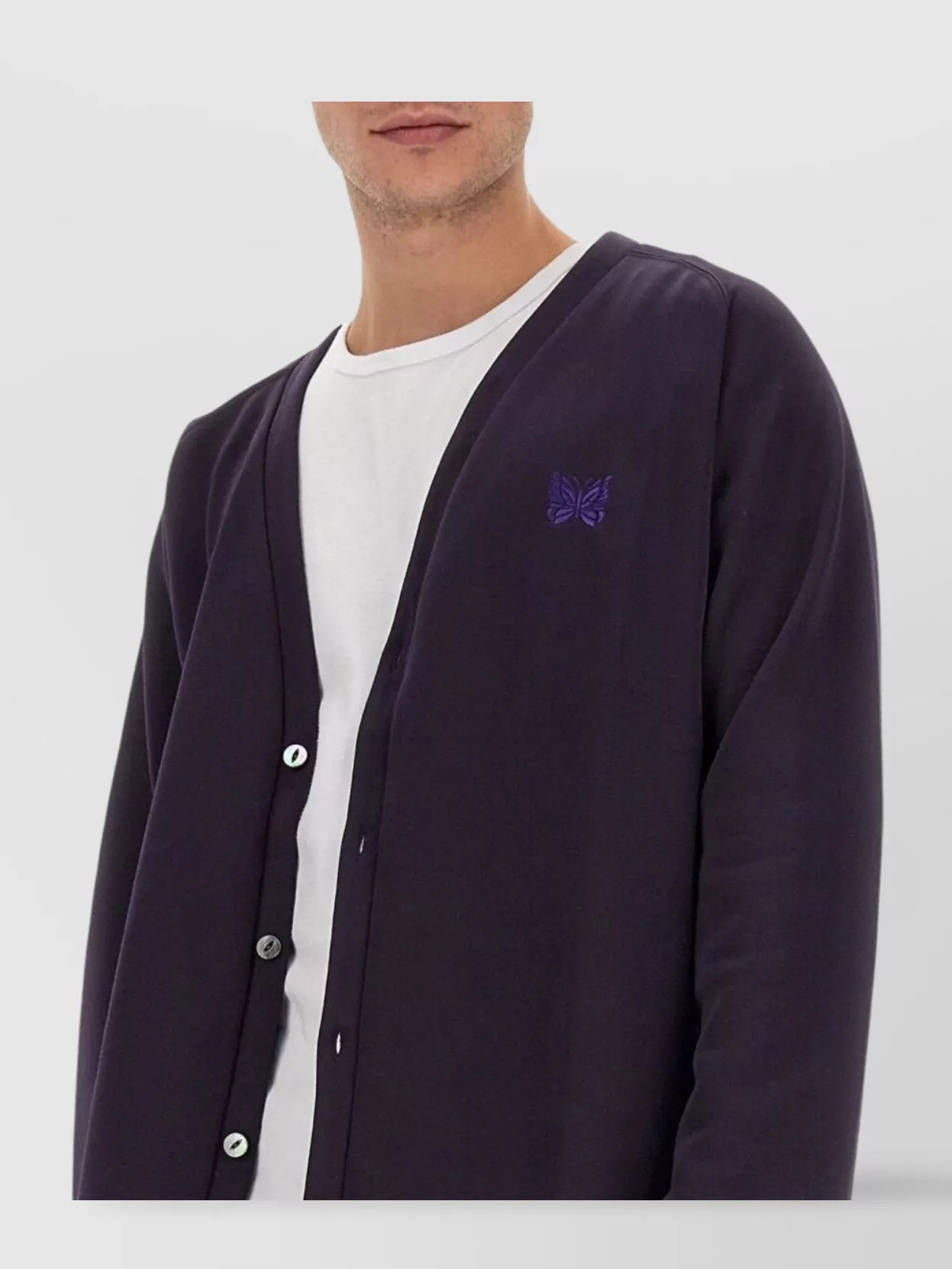 NEEDLES LOGO V-NECK REGULAR FIT CARDIGAN WITH LONG SLEEVES