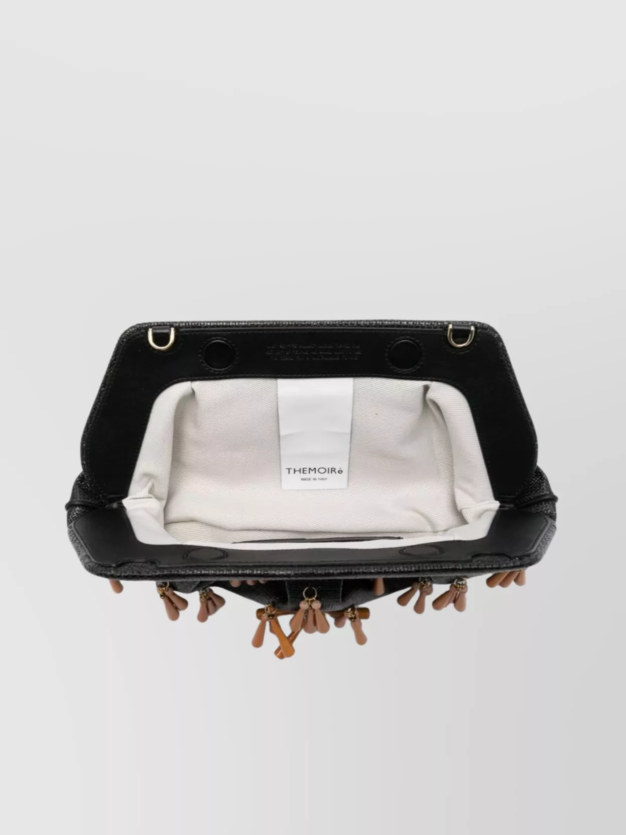 Themoirè Fringed Clutch With Structured Shape And Tassel Embellishments
