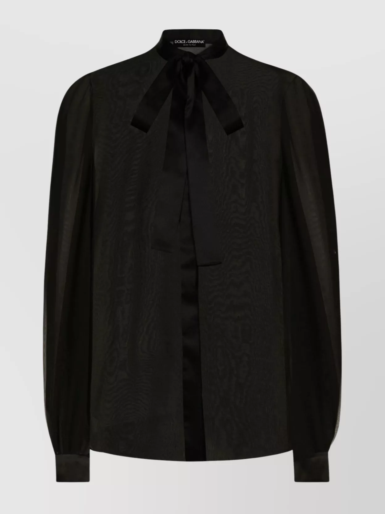 Dolce & Gabbana Bow Collar Silk Chiffon Top In Black