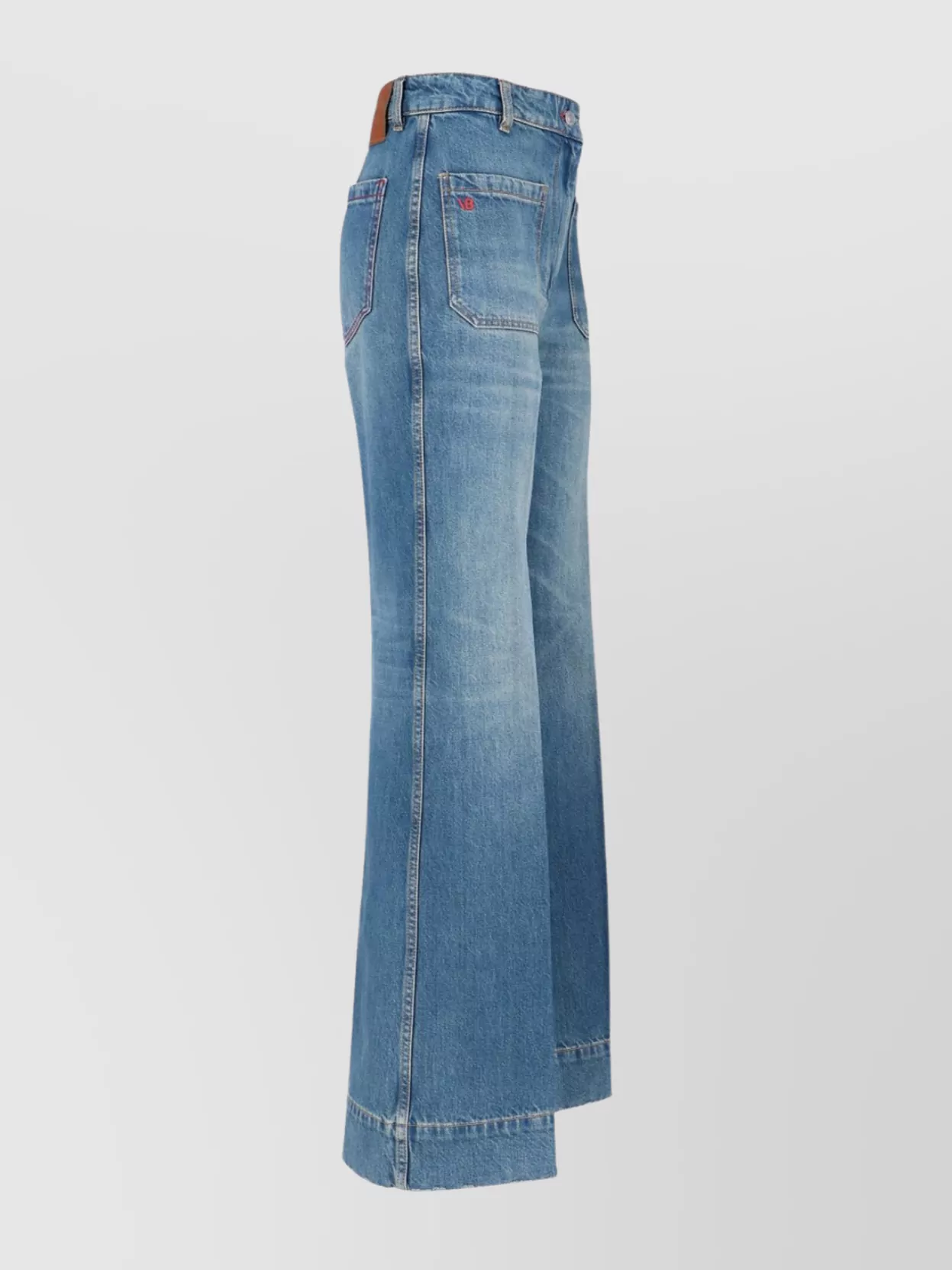 Victoria Beckham Straight Trousers With Pockets And Stitching In Blue
