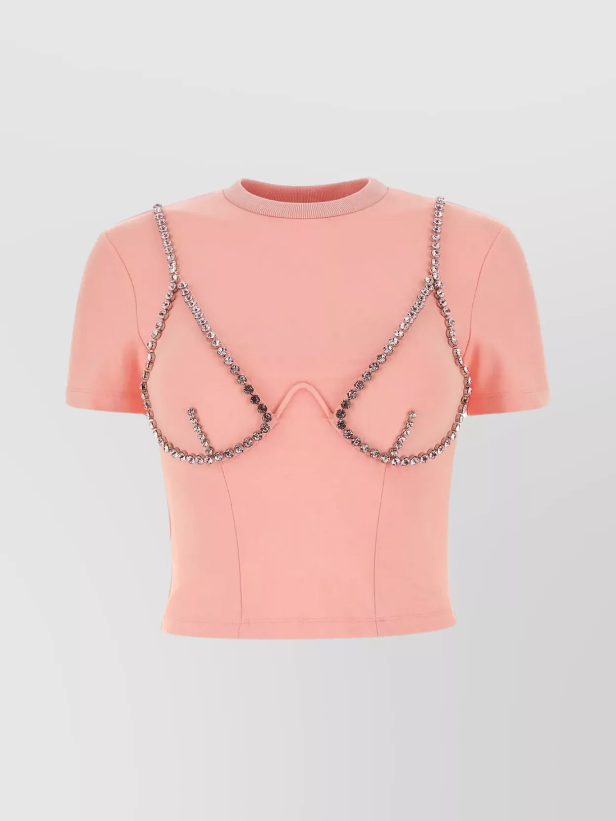 Shop Area Cropped Stretch Jersey T-shirt With Rhinestone Embellishments In Pastel