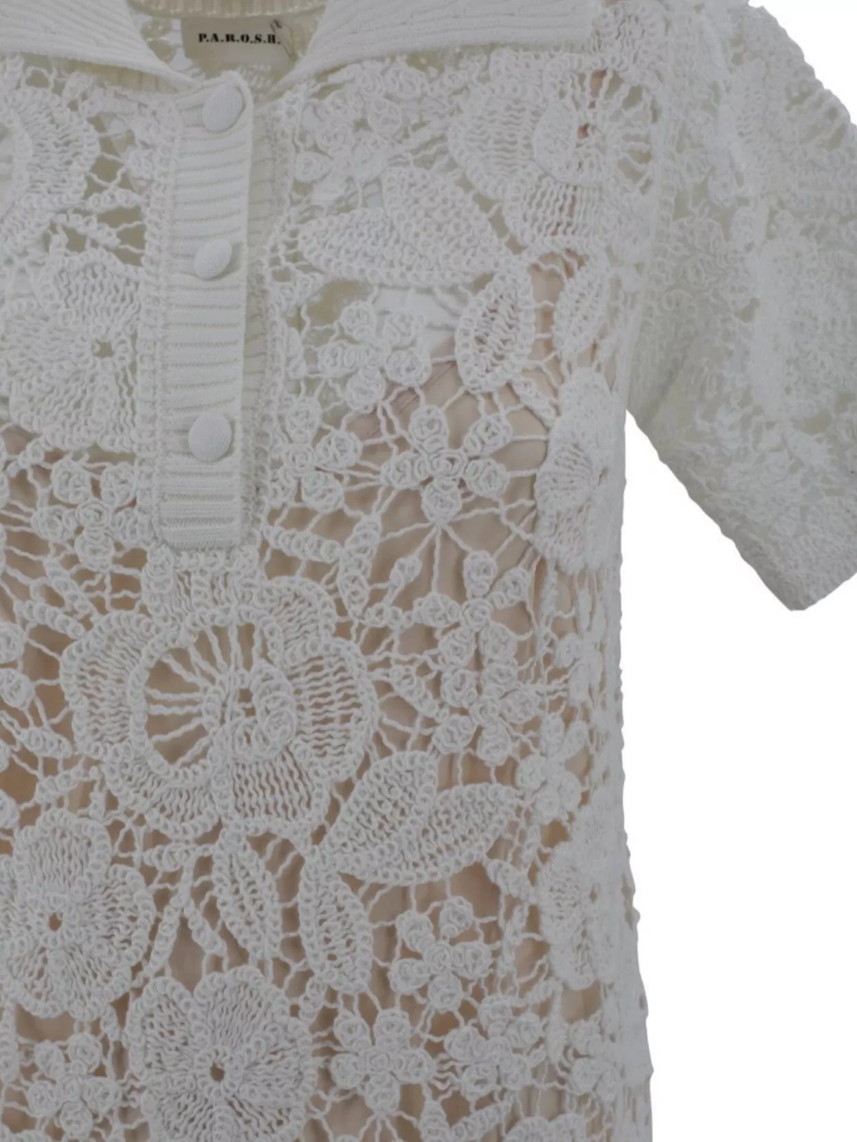 Parosh Cotton Dress With Scalloped Hem And Lace Overlay