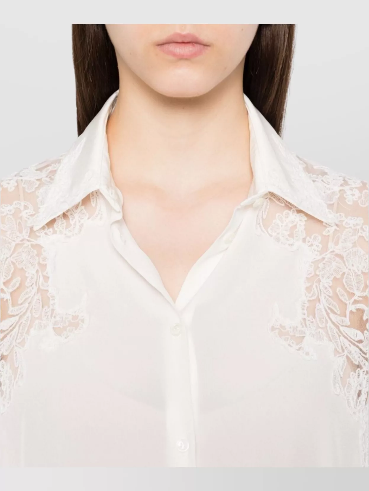 Ermanno Scervino Sheer Panel Silk Shirt With Lace Trim