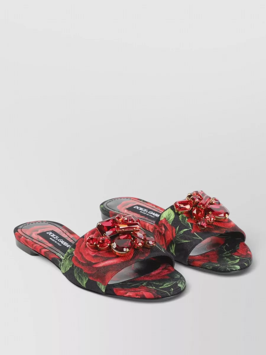 Dolce&Gabbana silk crystal-embellished floral-print slides