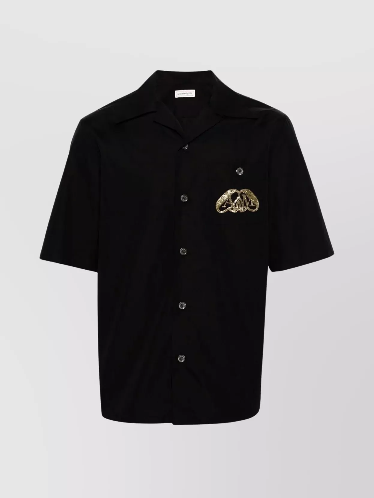 Shop Alexander Mcqueen Embroidered Patch Hawaiian Shirt In Black