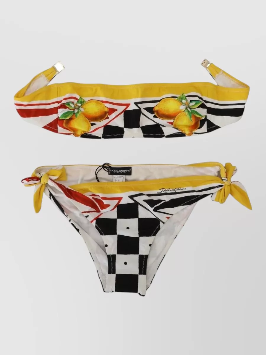 Dolce & Gabbana Carretto Lemon Checkerboard Bandeau Bikini Set In Multi